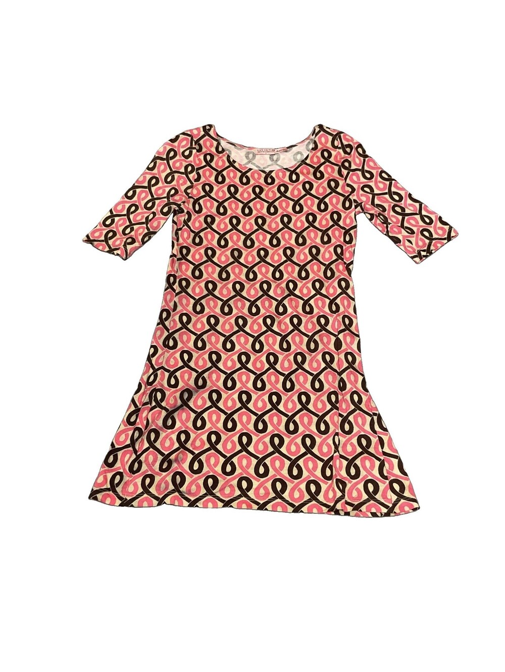 JUICY COUTURE Vintage Shift Dress Pink Geometric Elbow Sleeve Scoop Neck Small